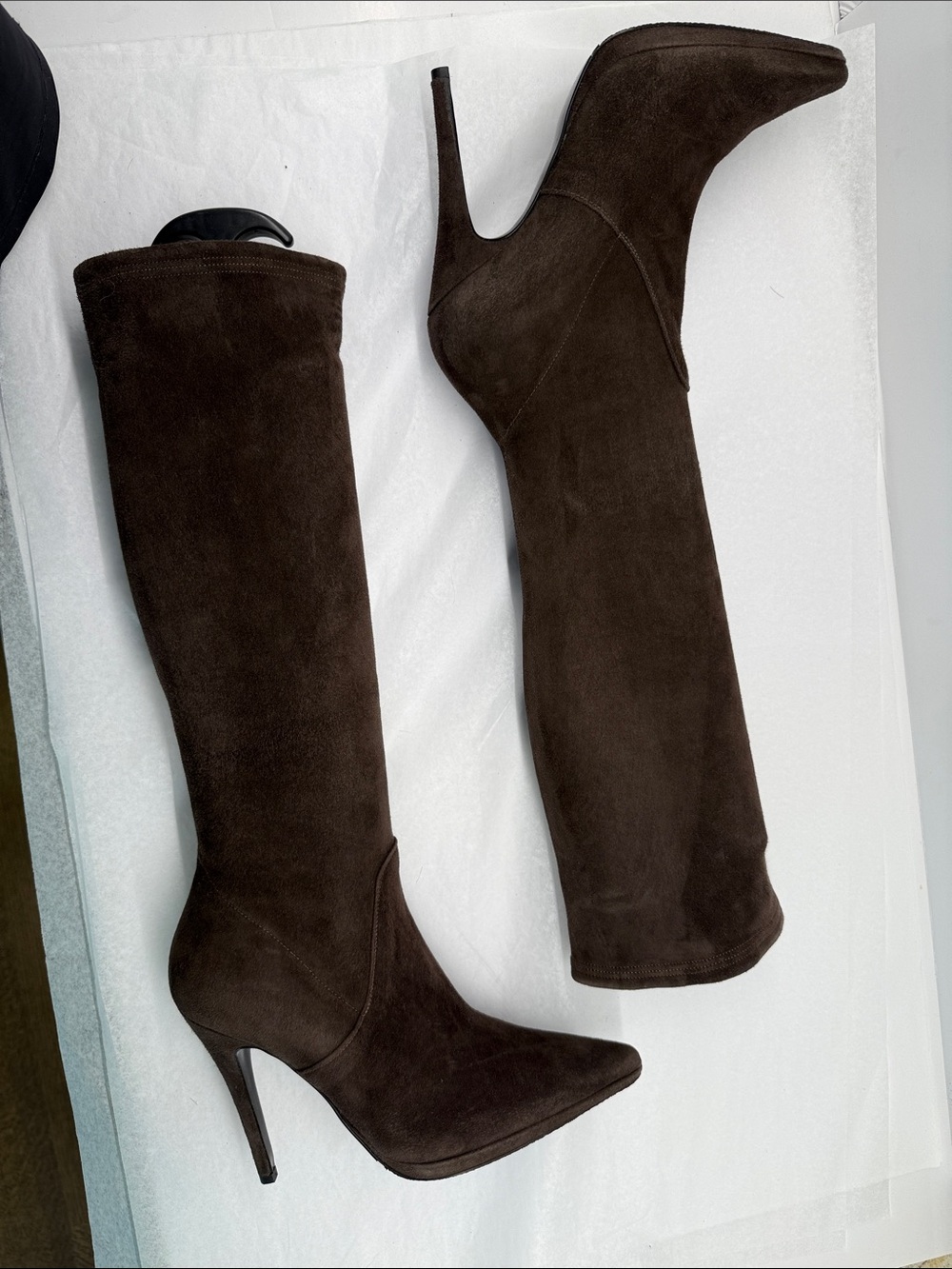 Women's Mimosa Tall Suede Knee-High Boots — Dark Brown Stiletto Heel